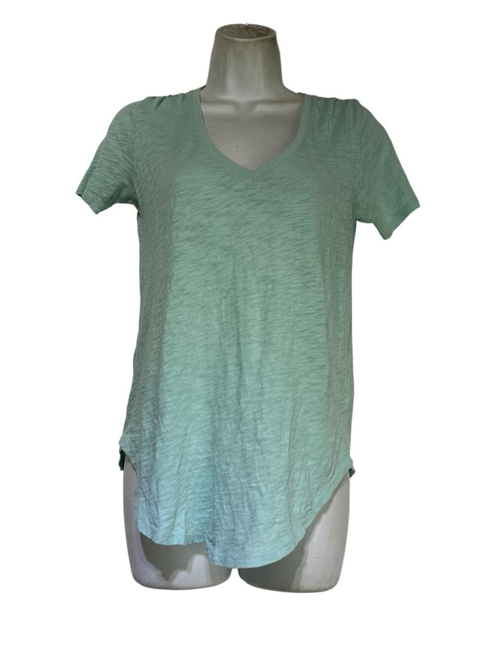 ATM ANTHONY THOMAS MELILLO Women's XS Aqua Short Sleeve V- Neck Cotton Shirt